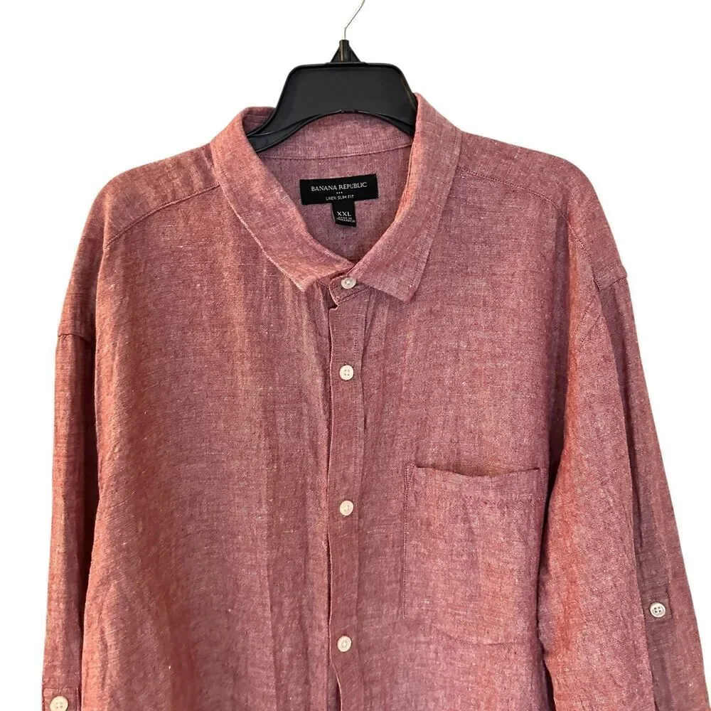 Banana Republic Salmon Button Down Long‎ Sleeve Linen Slim Fit Shirt Size XXL